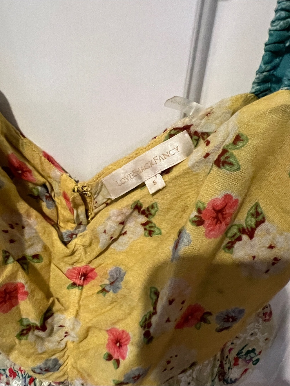 Love shack Floral Tie-Front Puff Sleeve Crop Top - Yellow & Blue SELLING AS It - Picture 8 of 9